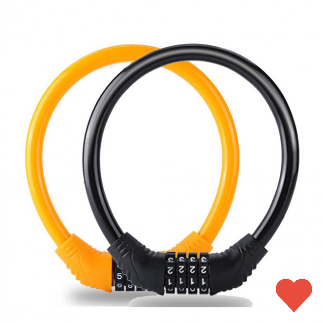 케이블자물쇠 자전거자물쇠 비밀번호 번호키 킥보드 오토바이 도난방지 자전거열쇠 온가드락 와이어자물쇠, 옐로우, 1개