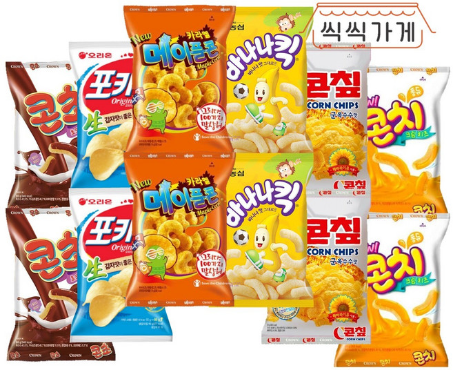 [씩씩가게] 밀가루 없는 과자6종 2개씩 (콘치 콘초 바나나킥 콘칩 포카오리 카메), 1개