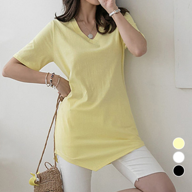 [나크21] (55~120) 언발란스 밑단 브이넥 롱티셔츠 KO12-T-28