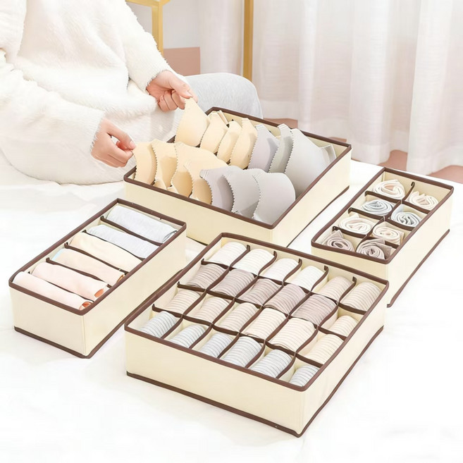 양말 속옷 정리함 수납함 칸막이 브래지어 보관함 옷장정리정돈 서랍장, 1개, 베이지