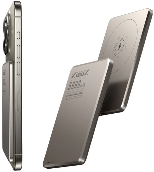 케이앤비 Qi2 맥세이프 보조배터리 초슬림 0.65cm 고속충전 초경량 5000mAh 기내용 휴대용, 골드