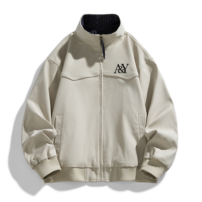 ANYOU 남성 봄 가을 간절기 오버핏 스탠드넥 로고 프린팅 캐주얼 자켓 점퍼