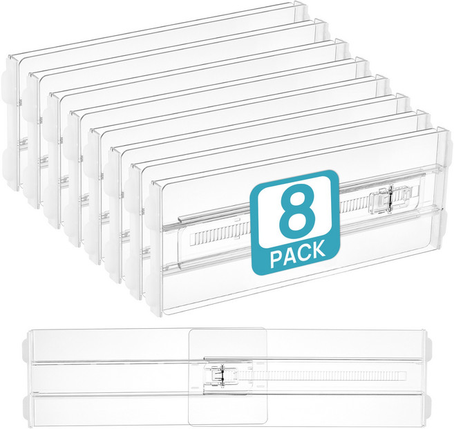 Vtopmart 대용도 서랍장용 정리 조절 칸막이 높은형 플라스틱, 8, 투명