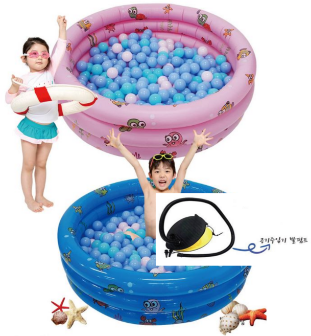 유아용 수영장 /베란다에서도 간편하게! 100cm 중형 원형 풀장과 발펌프 기획세트, X, 블루, 1개