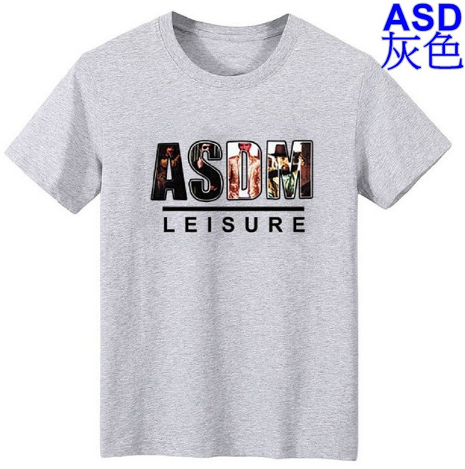 印花圓領短袖T恤 夏季百搭休閒上衣, ASD灰色,2L