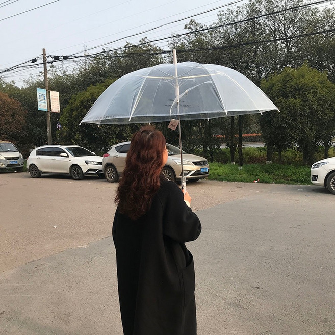 透明雨傘 日系風格 黑骨架 90公分 透明色長柄傘