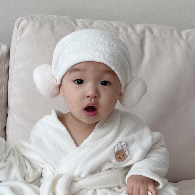 디어딜리 아기 목욕가운 터번 출산선물 양머리수건 배쓰캡 100일 돌 촬영소품