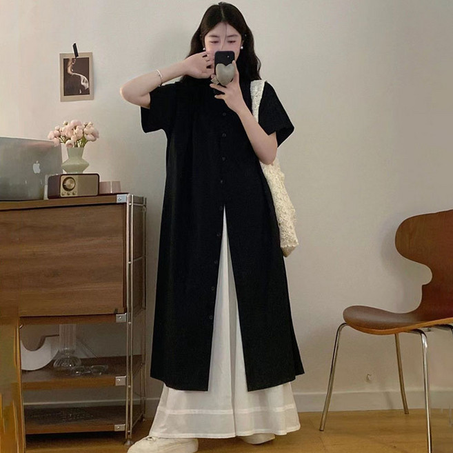 ORZQU 여름 여성 스트라이프 셔츠 원피스 레이스 스커트 투피스