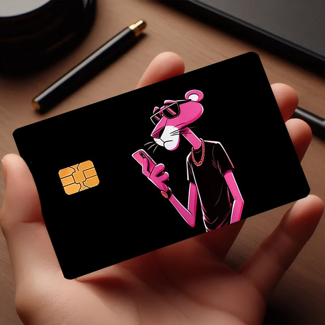 씨플 블랙핑크 레오파드 교통 체크 신용카드 긁힘방지 스킨 스티커, 1개