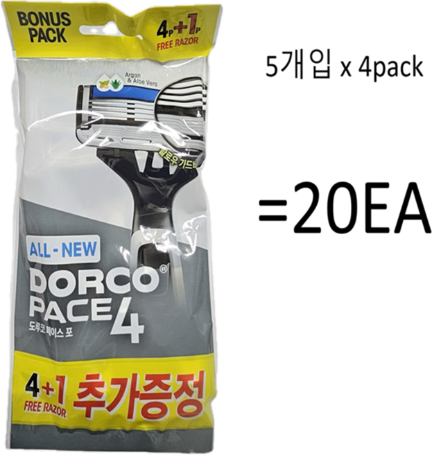 도루코 ALL NEW 페이스4 4중날 일회용 면도기 5p x 4개(총 20개), 5개입, 4개
