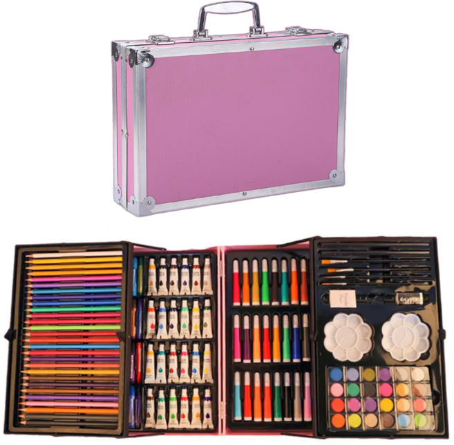 토이다락방 프리미엄 미술 도구 세트 4단 케이스 145p, 145개, 스카이핑크