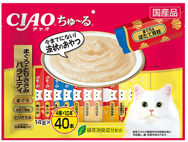 INABA CIAO 啾嚕 肉泥, 鮪魚、鮪魚 + 干貝、雞肉、雞肉 + 日本蟹, 560g, 1袋