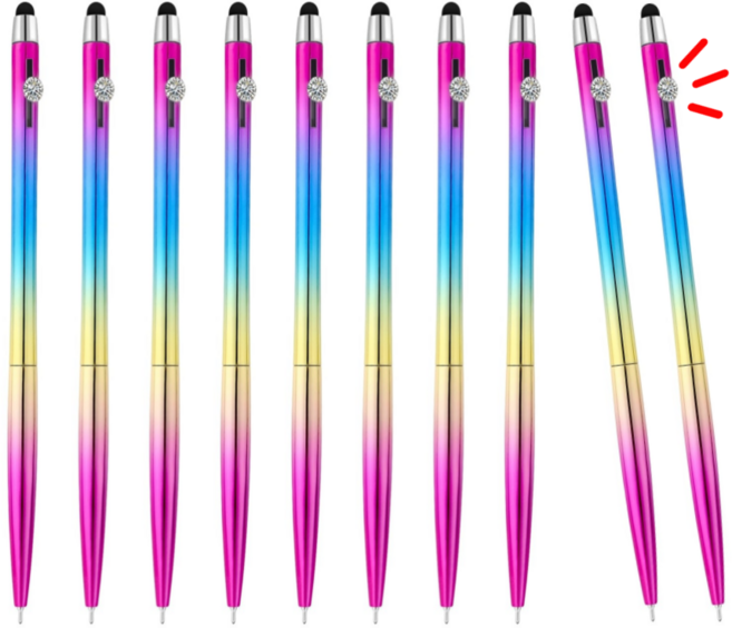 크로마 보석 터치볼펜 레인보우 UV코팅 니들 0.7mm, 10개