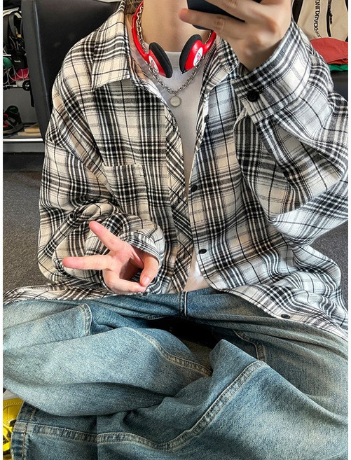 【痞帥慵懶風】格子襯衫 襯衫男 外套男 韓版襯衫 復古襯衫 寬鬆襯衣 早秋外套 高街穿搭 大碼設計 Cleanfit風格
