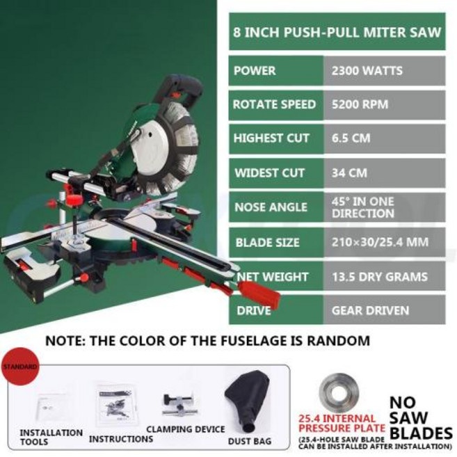 고속절단기 받침대지지 휴대용 고정밀 기울일 수 있는 연귀 톱 다기능 45도 각도 절단 슬라이딩 목재 LED 포함 고정밀도 경사 사접 나무 램프 알루미늄 형재목재금속플라스틱 PVC실, 8 inches
