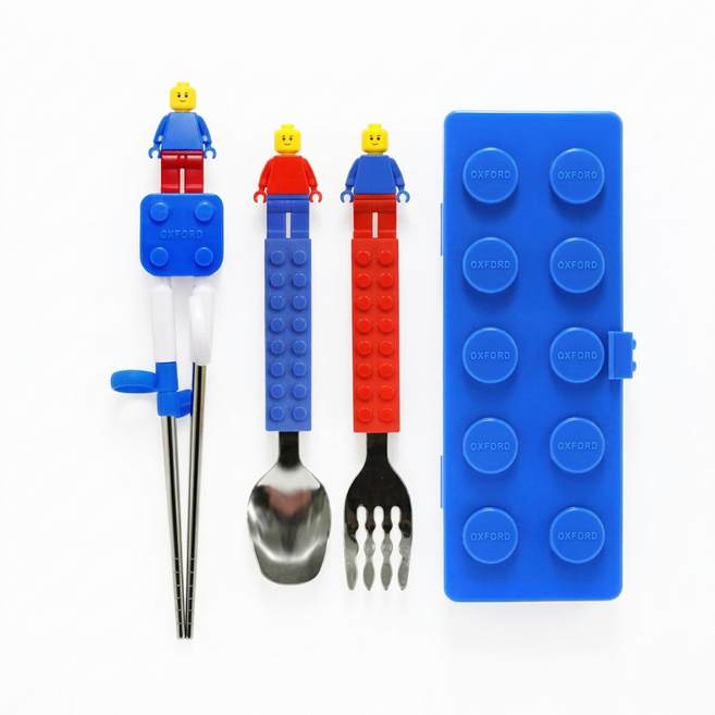 옥스포드 블럭 스텐 수저 + 포크 + 젓가락 + 케이스 세트, 블루, 스푼+젓가락+포크+케이스, 1개