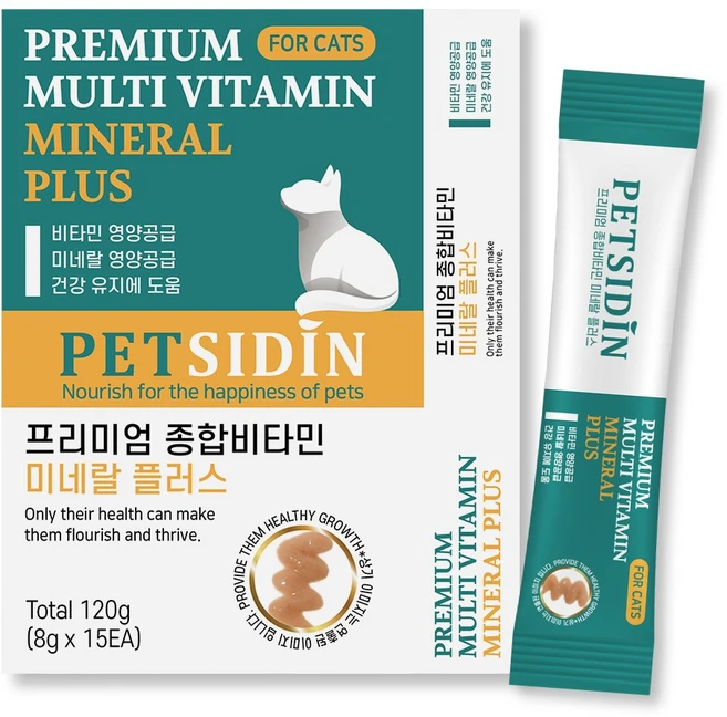 펫시딘 고양이 종합비타민 미네랄 비타민영양 미네랄영양 건강유지 영양제, 15회분, 종합영양제, 1개 - 쿠팡