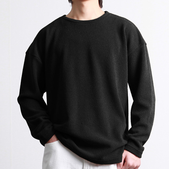 [투뎃] 남성용 빅사이즈 스판 오버핏 라운드 긴팔 니트