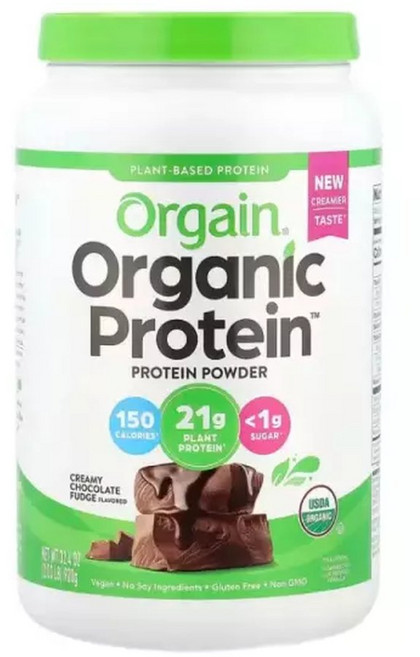 Orgain Organic Protein 파우더 식물성 크리미 초콜릿 퍼지 920g(2.03lbs), 1개, 920g