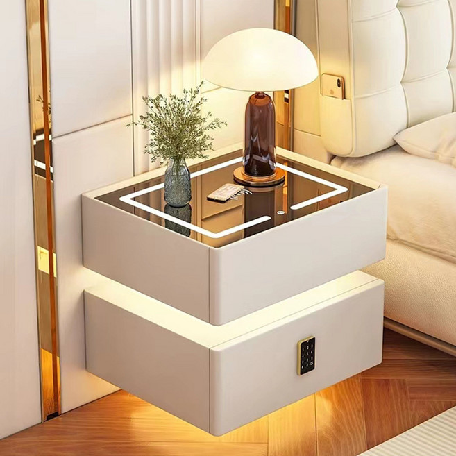 Sunwer 테이블 usb 무선충전 감성조명 블루투스스피커 스마트 침실협탁 사이드테이블, 화이트, 50*40*45cm, 스마트 협탁-삼색등+무선충전기