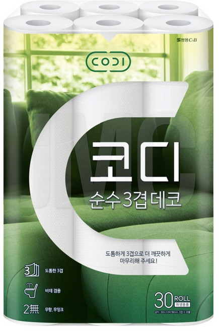 코디 순수 3겹데코 화장지, 30m, 30롤, 1개