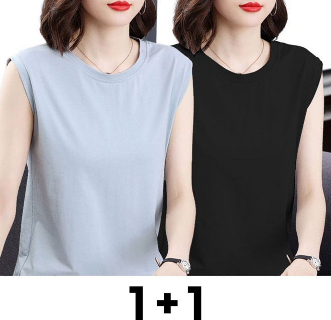 메인워크 1+1 중년 여성 빅사이즈 민소매 티셔츠 여름 엄마룩 냉장고 루즈핏 솔리드 패션 나시 이너 오버핏 베이직 쿨링 아우터 조끼 상의 2매입