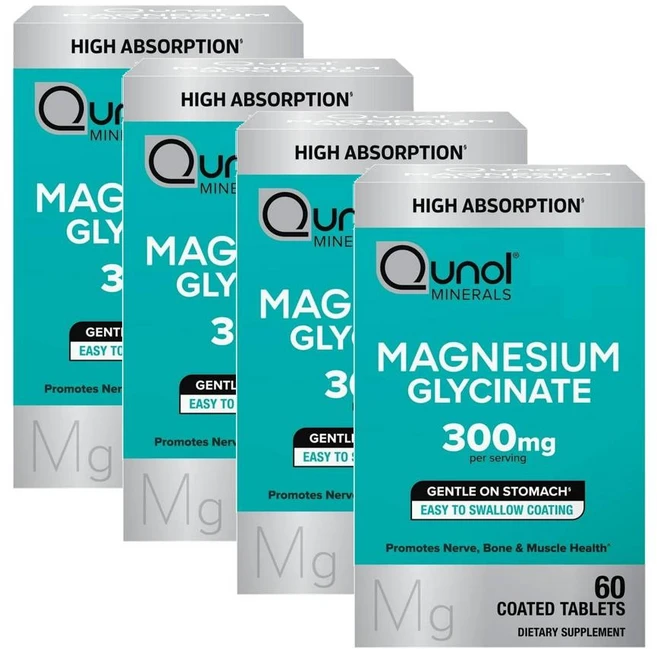 퀴놀 마그네슘 글리시네이트 300mg Qunol Magnesium Glycinate, 4개, 60정 - 쿠팡
