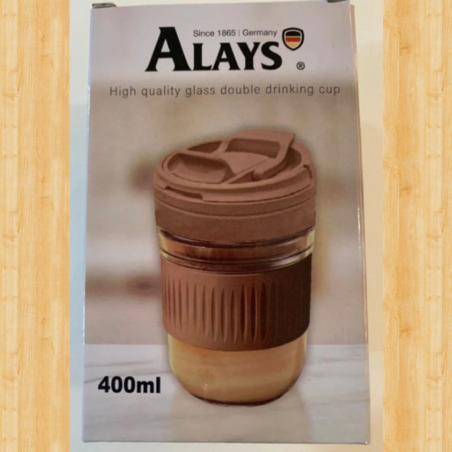 ALAYS 隨手瓶 咖啡色 400ml 玻璃雙層飲水杯, 1個