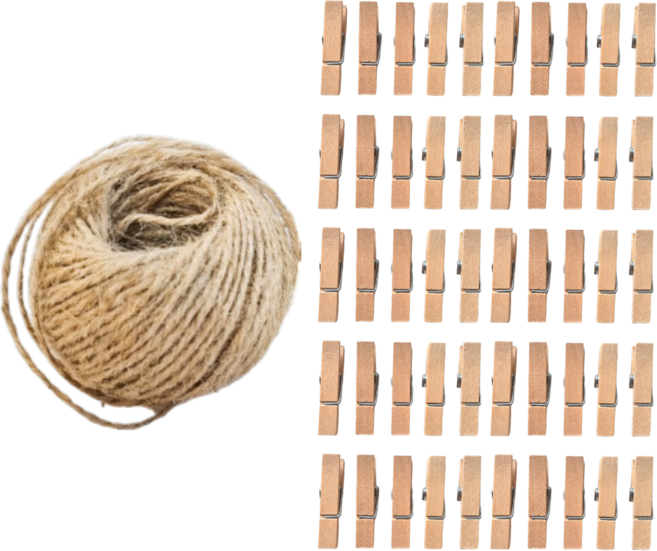 리너지 사진 집게 50p+ 마끈 30m, 나무집게