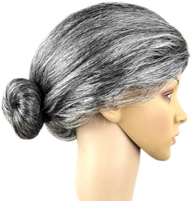 할머니가발 흰머리 가발 쪽머리 파티 코스프레 통가발, 1개, 흰머리(실버)