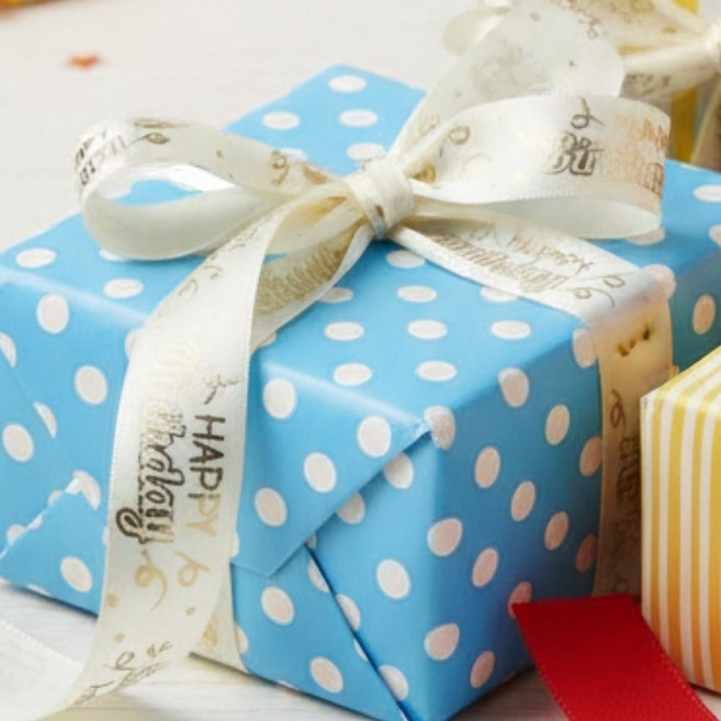 상일상회 생일축하 리본끈 선물 포장 금박 공단 레터링 25mm, 1개, 33m, 축하 베이지