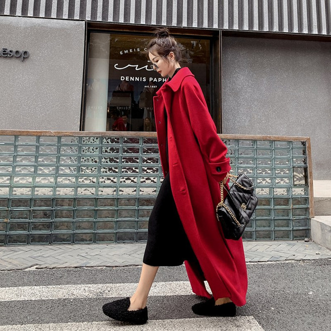 맥시 롱 코트 캐시미어 모직 여성용 발목까지 버전 햅번 스타일 무릎 위에 두꺼워진