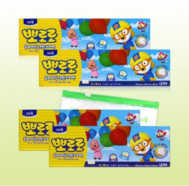 크린랩 뽀로로 슬라이딩 지퍼백 (소)2+(대)2 /스탠딩, 1세트, 48개입