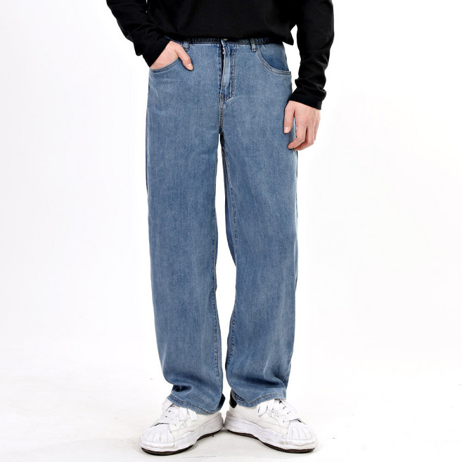 비브레이커스 남성용 여름 냉감 스판 와이드 청바지