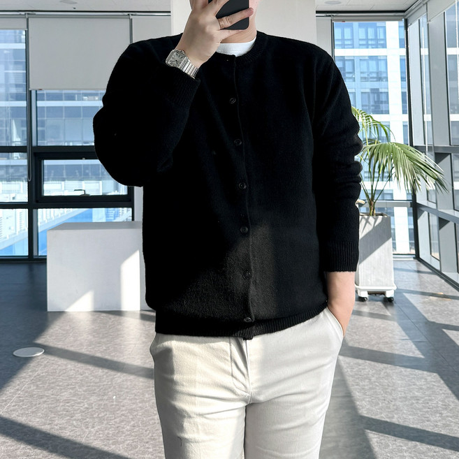 룩플레인 울 원단 세련된 라운드 니트 가디건 10color