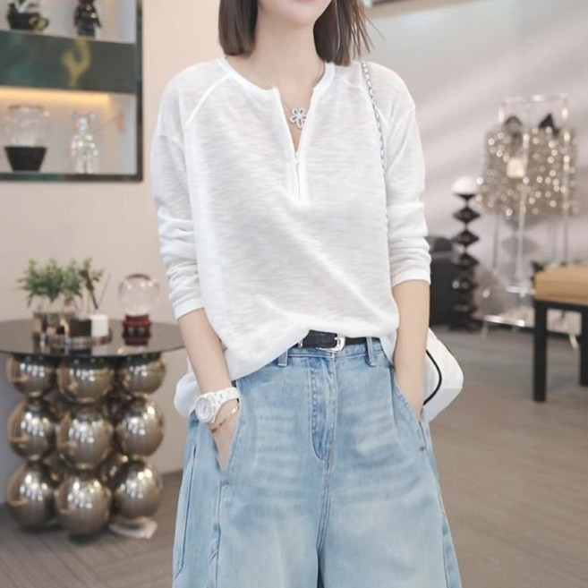 빅사이즈 하프지퍼 긴팔티 심플 무지 여름 얇은 시스루 상의 캐주얼 루즈핏 자외선차단 긴팔 맨투맨