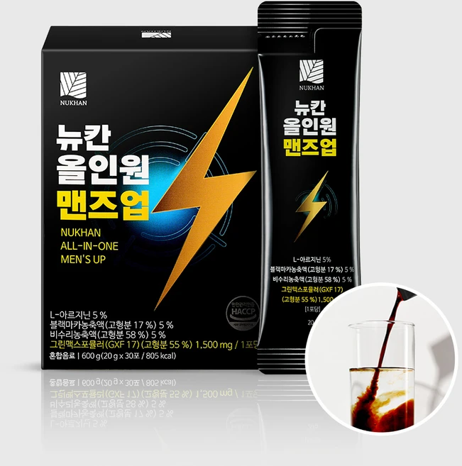 [본사 공식]뉴칸 올인원 맨즈업 액상 스틱 야관문 아르기닌 블랙마카(30포), 300g, 1개 - 쿠팡
