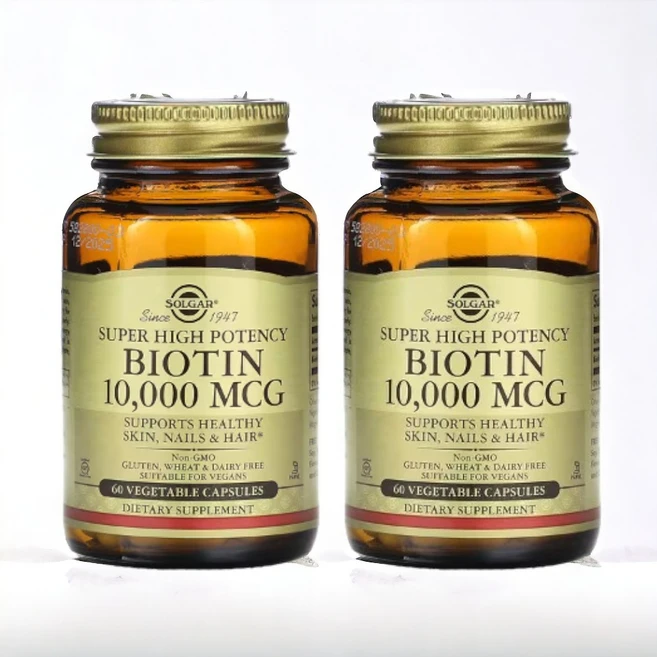 Solgar Biotin 솔가 슈퍼 하이 포텐시 비오틴 10000mcg 60베지캡슐 2팩, 60정, 2개 - 쿠팡