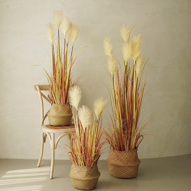 플라우스302 핑크뮬리 팜파스 조화 갈대 화분 조화 3colors, 95cm, 네추럴크림, 1개