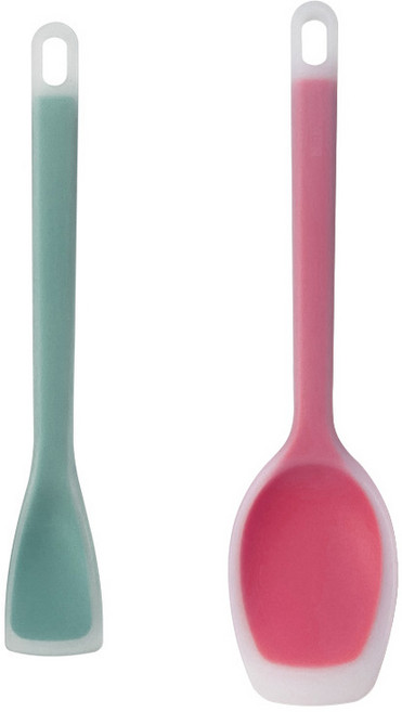 am 실리콘 투톤 조리도구 2종 세트 미니 스푼 볶음주걱 알뜰주걱 스패츄라 스파츌라 13710 13800, 1세트, 민트(미니)+레드(일반)