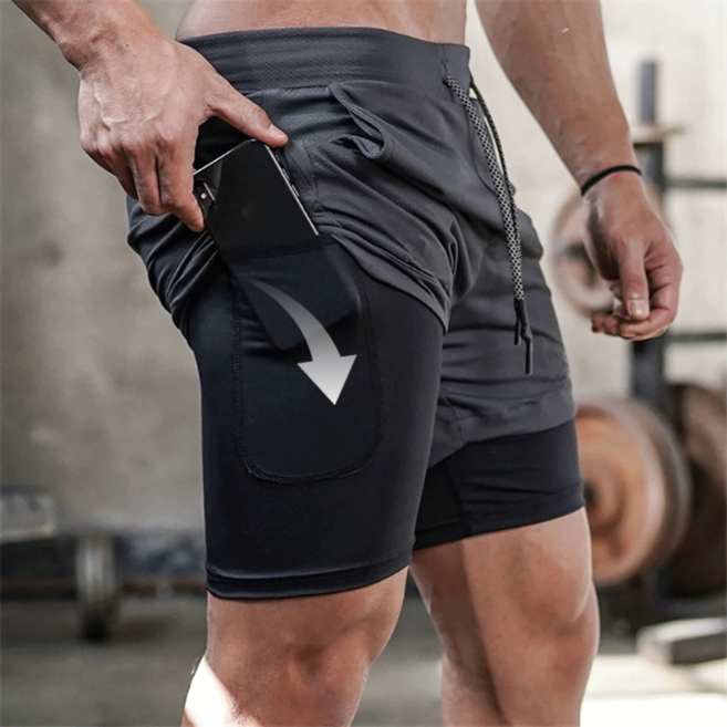 스마트폰 포켓 기능성 헬스 조깅 이중 스포츠 반바지