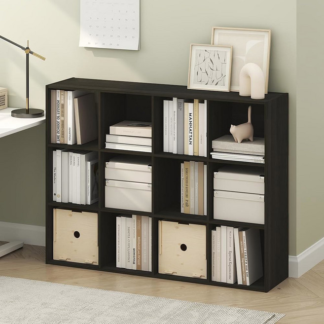 FURINNO PELLI 책장 8큐브 수평 큐브 침실 홈 거실 59.9 47인치) X 121.9CM(11.7 보관 29.9 23.7 오피스 정리함, 4Cube, 에스프레소