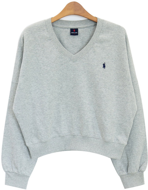 라파클럽 여성 세미크롭 브이넥 맨투맨 풀오버 티셔츠