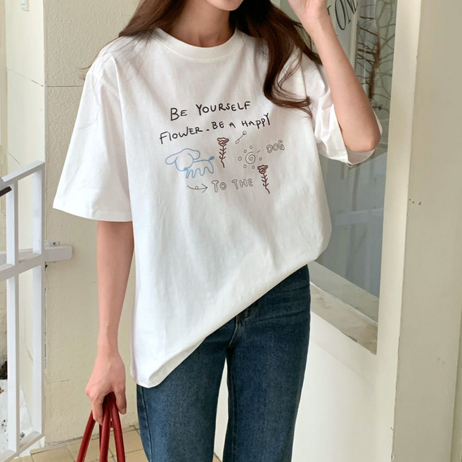 네모엔룩 여성용 캐릭터반팔 베이직 기본핏 티셔츠