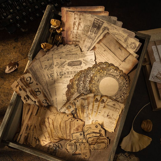 빈티지 감성 다꾸 스티커 90장 45종 세트 콜라주 다이어리 꾸미기 종이, 1개