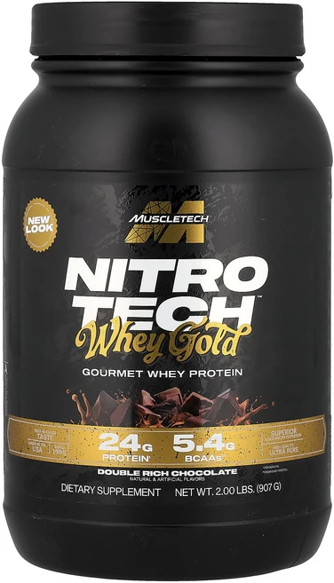 MuscleTech 퍼포먼스 시리즈 Nitro Tech 100% 유청 골드 더블 리치 초콜릿 맛 921g, 911g, 1개 - 쿠팡