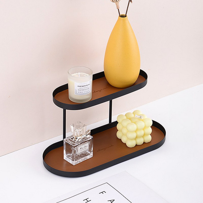 데코트리 모던 2단 가죽 트레이, 브라운, 1개