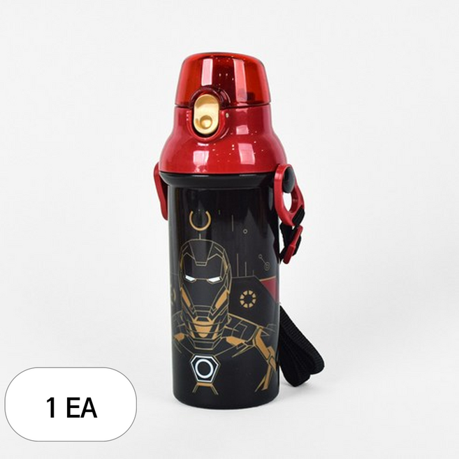 릴팡 마블 원터치 어깨끈 물통 아이언맨, 1개, 450ml, 혼합색상