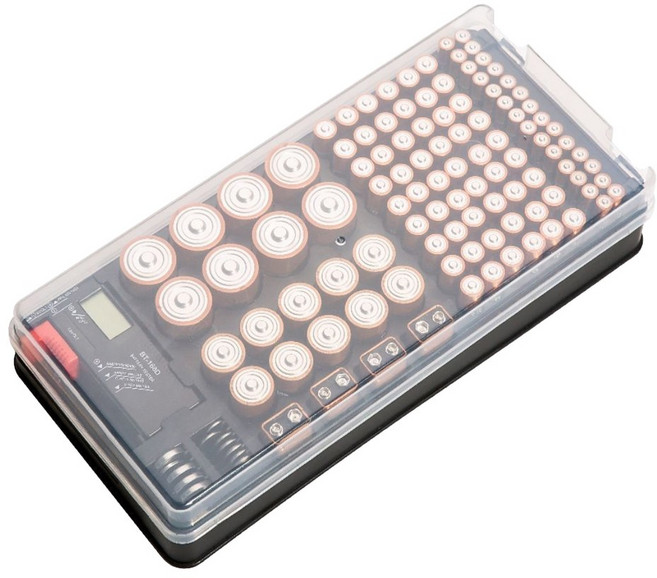 커버포함 올인원 배터리 건전지 보관함+테스트기, 1개, 블랙