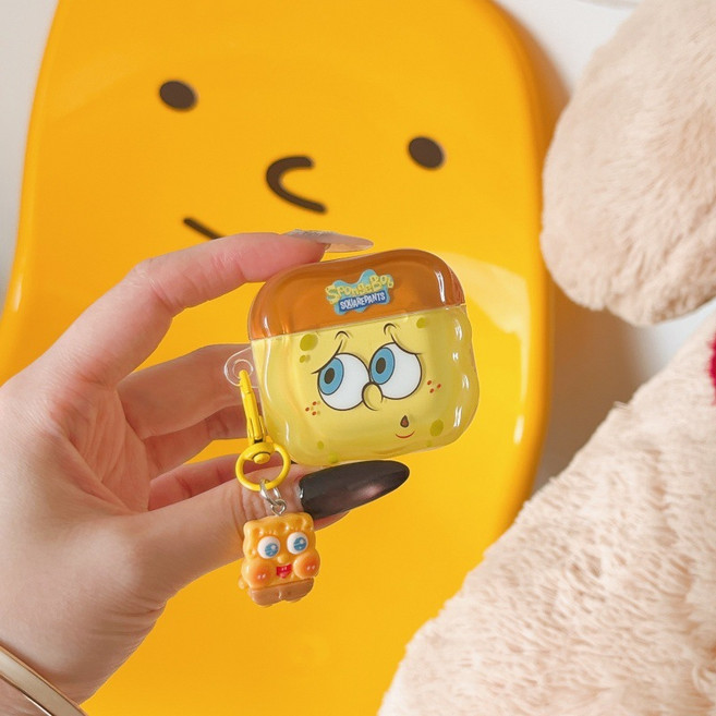 스폰지밥 에어팟 귀여운 케이스 스트랩, 1개, 옐로우, airpods3